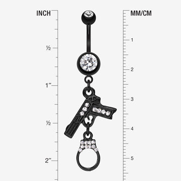 Detail View 1 of Blackline Handgun & Cuff Sparkle Belly Ring-Clear Gem